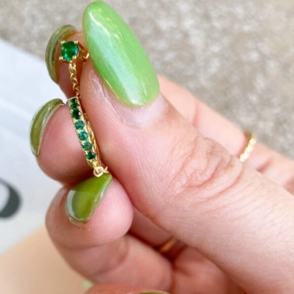 Neiman Marcus 14k Gold Plated Emerald Hoop Double Piercing Earrings - Picture 3 of 4